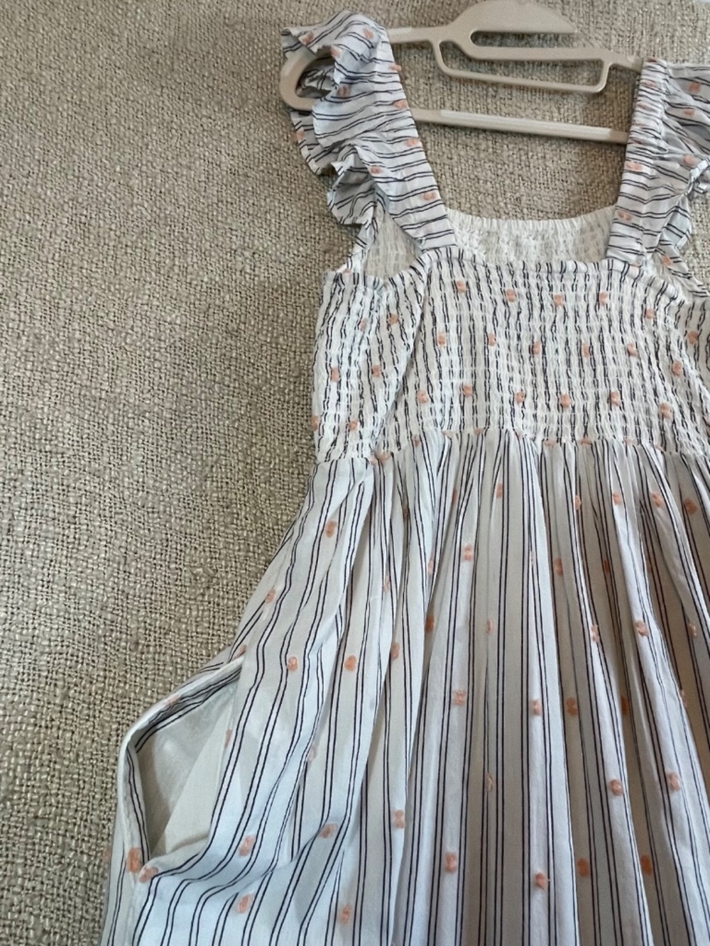 LOFT Striped Peach Clip Dot Smocked Tiered Midi Dress with Pockets Size S - Picture 14 of 15